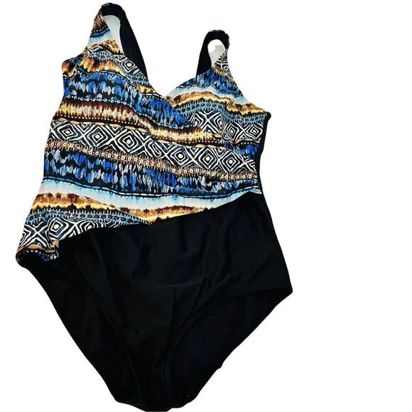 Christina One Piece Swimsuit Size 20W Side Tie Faux Wrap Flattering Built in Bra - Picture 1 of 7